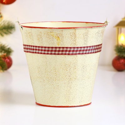 Декоративное кашпо для цветов «Ведерко Рустад», 15×15×14 см, металлическое, бежевое