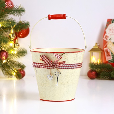 Декоративное кашпо для цветов «Ведерко Рустад», 15×15×14 см, металлическое, бежевое