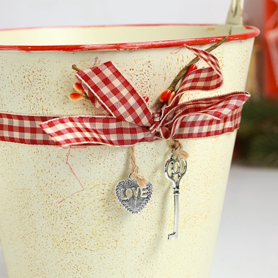 Декоративное кашпо для цветов «Ведерко Рустад», 15×15×14 см, металлическое, бежевое