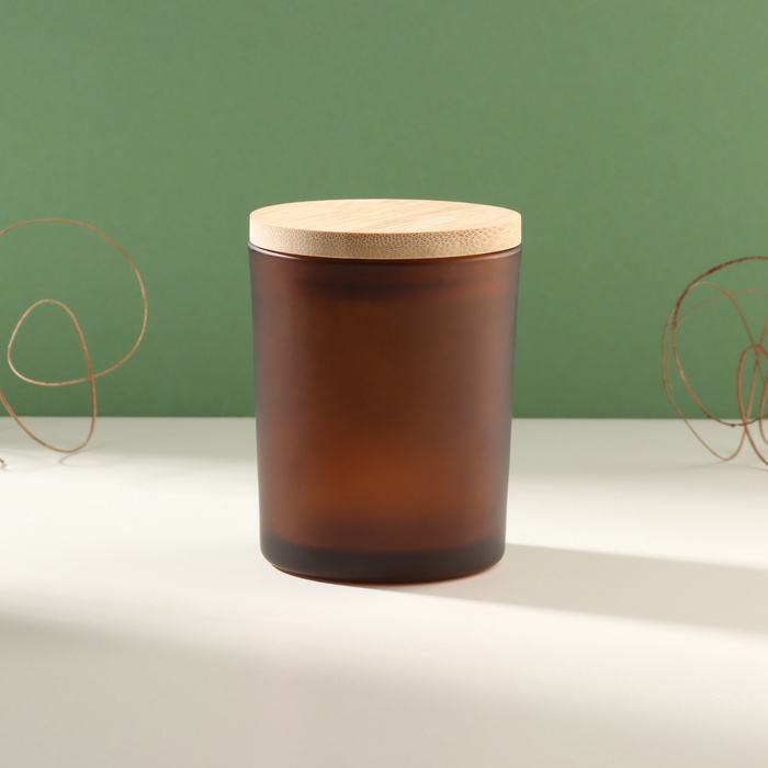 Банка для свечей стекло с крышкой "Коричневая полуматовая" 220 мл 7х7х8,4 см - Фото 1