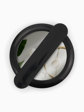 Зеркало с ручкой, складное, двустороннее, с увеличением х2, 8.3×10×1.3 см, (d=6.4 см), чёрное