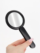 Зеркало с ручкой, складное, двустороннее, с увеличением х2, 8.3×10×1.3 см, (d=6.4 см), чёрное - Фото 3