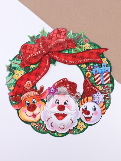 Плакат на стену «Новогодний венок» Дед Мороз, 38×38 см