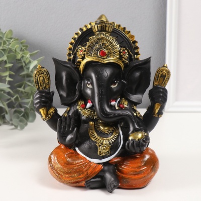 Фигурка полистоун «Ганеша чёрный, в оранжевых шаровар», 12×17.5×21 см
