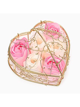 Подарочный набор мыльных бело-розовых роз в шкатулке, 6 шт.