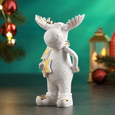 Фигура "Лось со звездой" 16х6х9см, белый с позолотой