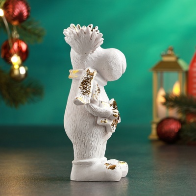 Фигура "Лось со звездой" 16х6х9см, белый с позолотой