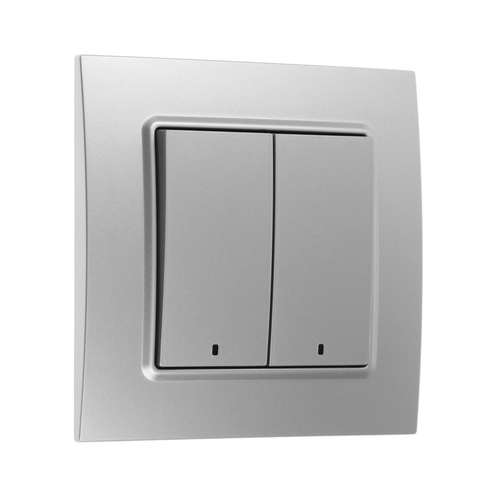 Выключатель TOT Elegant, 10 А, 2 клавиши, с подсветкой, скрытый монтаж, серебристый