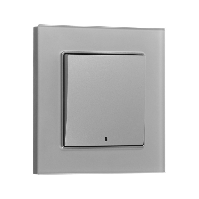 Выключатель TOT Matte Glass, 10 А, 1 клавиша, с подсветкой, скрытый монтаж, стеклянная рамка, серебристый