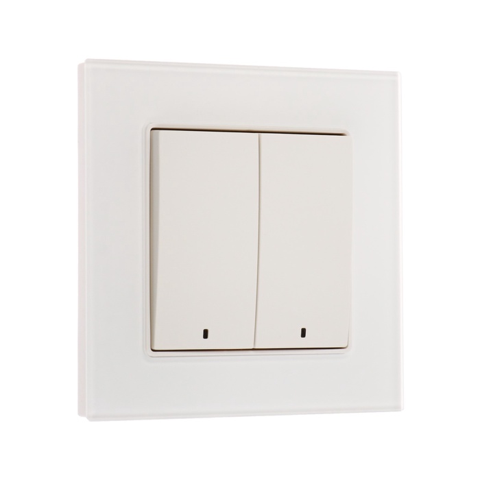 Выключатель TOT Matte Glass, 10 А, 2 клавиши, с подсветкой, скрытый монтаж, стеклянная рамка, белый