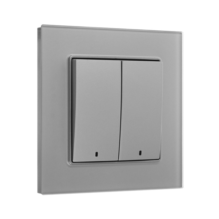 Выключатель TOT Matte Glass, 10 А, 2 клавиши, с подсветкой, скрытый монтаж, стеклянная рамка, серебристый