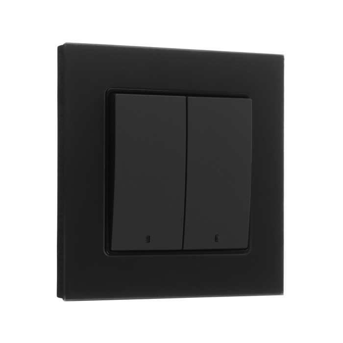 Выключатель TOT Matte Glass, 10 А, 2 клавиши, с подсветкой, скрытый монтаж, стеклянная рамка, чёрный