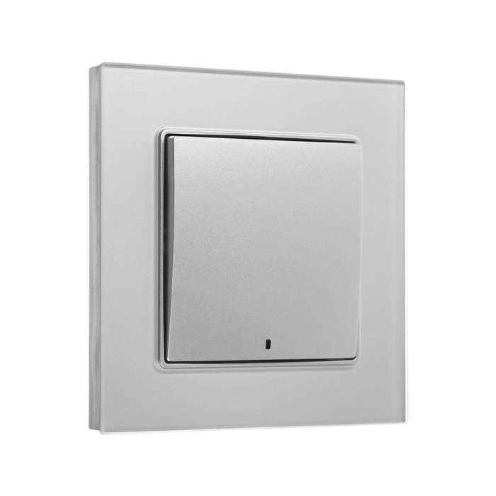 Выключатель TOT Glossy Glass, 10 А, 1 клавиша, с подсветкой, скрытый монтаж, стеклянная рамка, серебристый