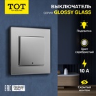 Выключатель TOT Glossy Glass, 10 А, 1 клавиша, с подсветкой, скрытый, стекло, серебристый - фото 27666317