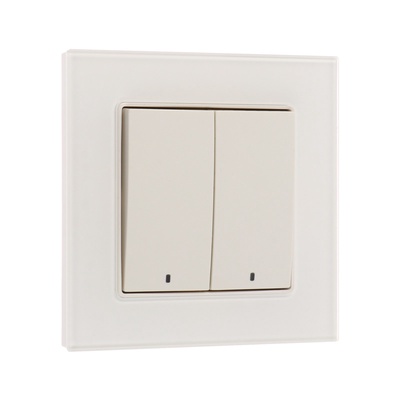 Выключатель TOT Glossy Glass, 10 А, 2 клавиши, с подсветкой, скрытый монтаж, стеклянная рамка, белый