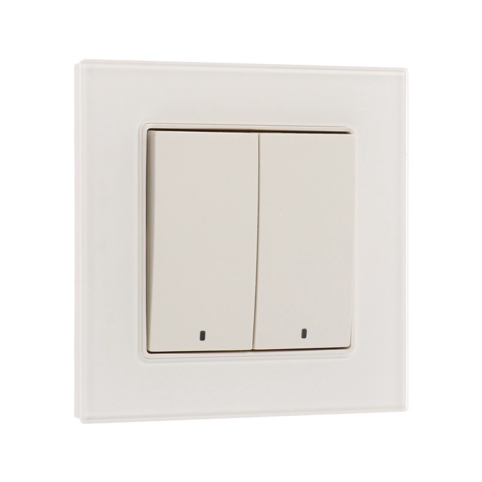 Выключатель TOT Glossy Glass, 10 А, 2 клавиши, с подсветкой, скрытый монтаж, стеклянная рамка, белый