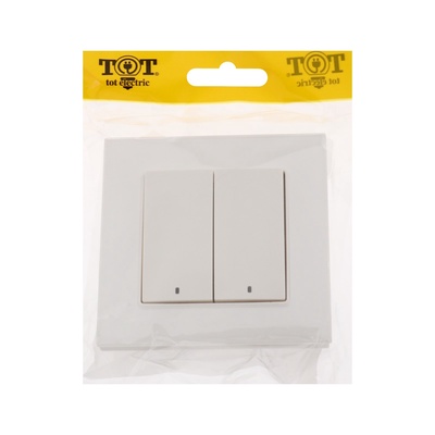 Выключатель TOT Glossy Glass, 10 А, 2 клавиши, с подсветкой, скрытый монтаж, стеклянная рамка, белый