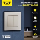 Выключатель TOT Glossy Glass, 10 А, 2 клавиши, с подсветкой, скрытый, стекло, белый - фото 322269871