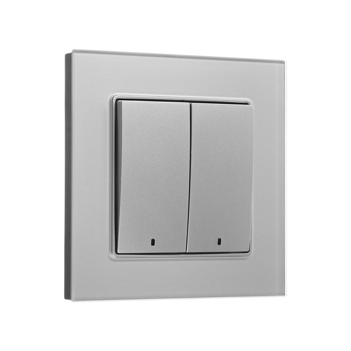 Выключатель TOT Glossy Glass, 10 А, 2 клавиши, с подсветкой, скрытый монтаж, стеклянная рамка, серебристый