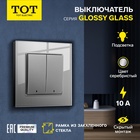 Выключатель TOT Glossy Glass, 10 А, 2 клавиши, с подсветкой, скрытый монтаж, стеклянная рамка, серебристый - Фото 1