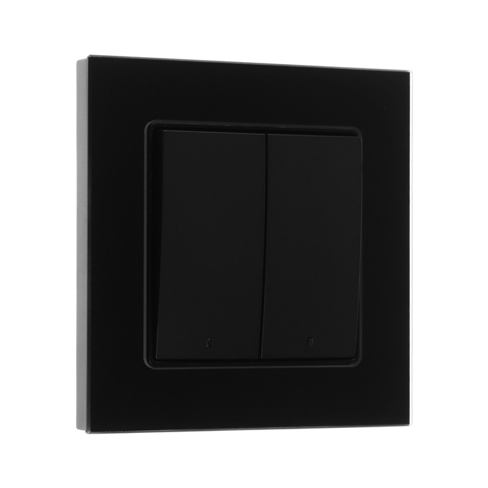 Выключатель TOT Glossy Glass, 10 А, 2 клавиши, с подсветкой, скрытый монтаж, стеклянная рамка, чёрный