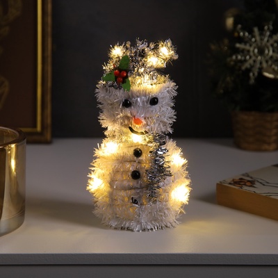 Светодиодная фигура из мишуры «Снеговик в серебристом» 16×9 см, 10 LED, батарейки AG10×3 (в комплекте), свечение тёплое белое