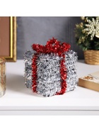 Светодиодная фигура из мишуры «Подарок серебристый» 12×9 см, 10 LED, батарейки AG10×3 (в комплекте), свечение тёплое белое - фото 60852356