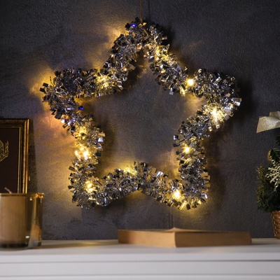 Светодиодная фигура из мишуры «Звезда красная» 30×5 см, 20 LED, батарейки AG10×3 (в комплекте), свечение тёплое белое