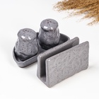 Набор для специй Борисовская керамика «Туман», солонка, перечница, подставка для салфеток, серый - фото 32216027