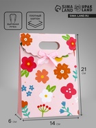 Подарочная коробка - пакет, упаковка с вырубной ручкой, «Летние цветы», 14×6×21 см - Фото 1