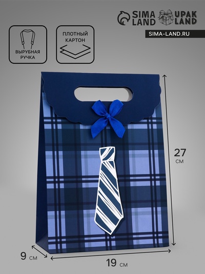 Подарочная коробка - пакет, упаковка с вырубной ручкой, «Мужской галстук», 19×9×27 см