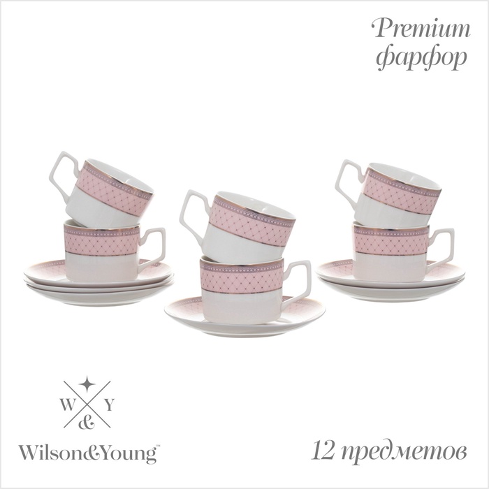 Чайный сервиз WY Paradaise, 12 предметов, кружка 250 мл 6 шт., блюдце d=15.5 см 6 шт., фарфор - Фото 1