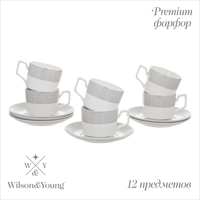 Чайный сервиз WY Eternal, 12 предметов, кружка 250 мл 6 шт, блюдце 6 шт, фарфор - Фото 1