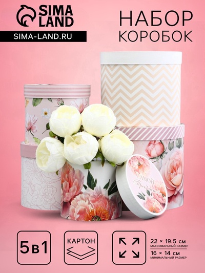 Набор шляпных коробок для цветов 5 в 1, упаковка подарочная, «Букет», 16×14 см - 22×19.5 см