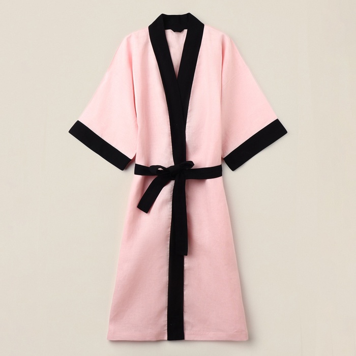 Халат женский длинный SL HOME Rose, размер 44-52, лён 100%, розовый - Фото 1