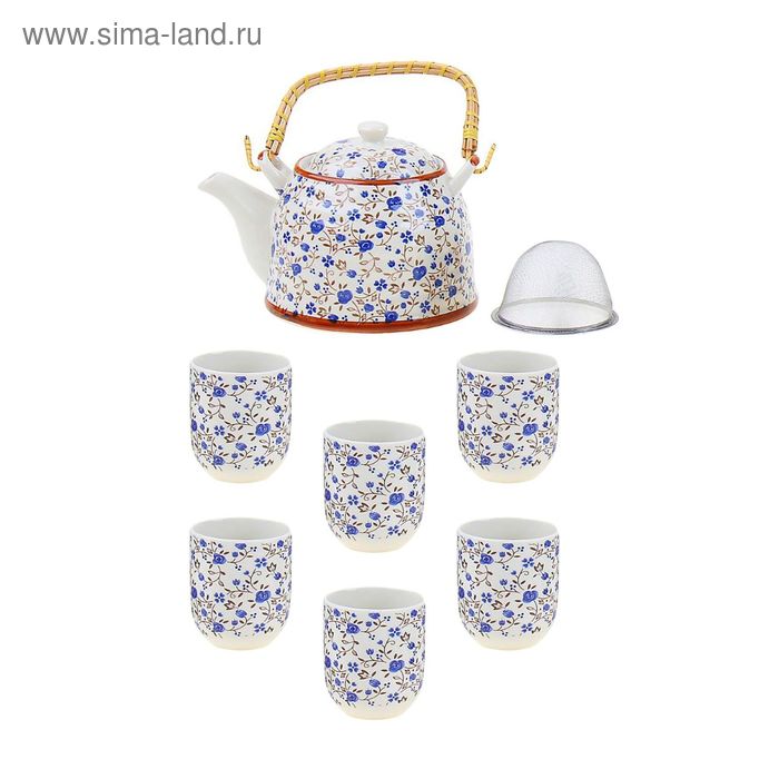 Набор для чайной церемонии 7 предметов "Синий сад" (чайник 900 мл, чашка 70 мл) - Фото 1