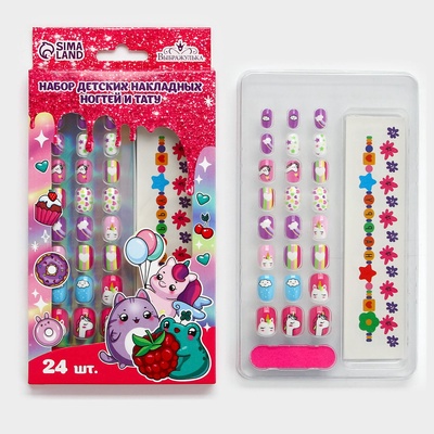 Накладные ногти детские с татуировками «Малыши», 24 шт.