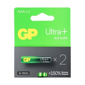 Батарейка алкалиновая GP Ultra Plus Alkaline G-tech, AAA, LR03-2BL, 1.5В, блистер, 2 шт. 10846386