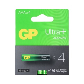 Батарейка алкалиновая GP Ultra Plus Alkaline G-tech, AAA, LR03-4BL, 1.5В, блистер, 4 шт. 10846387