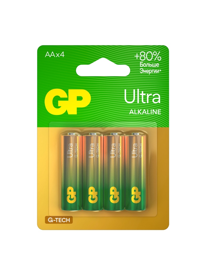 Батарейка алкалиновая GP Ultra, AA, LR6-4BL, 1.5 В, блистер, 4 шт. - Фото 1