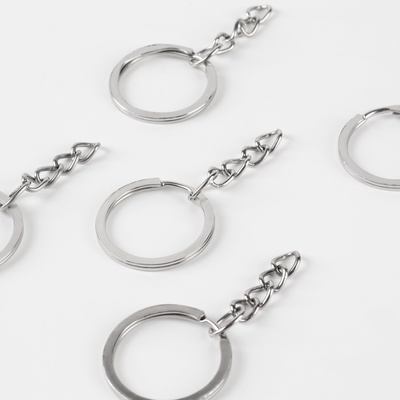 Основа для брелока, с цепочкой, d=25 мм, цвет серебряный