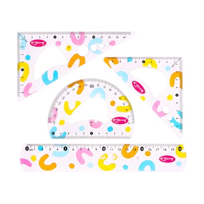 Набор геометрический, гибкий, силиконовый, (линейка 20 см + 2 угольника+транспортир), абстракция