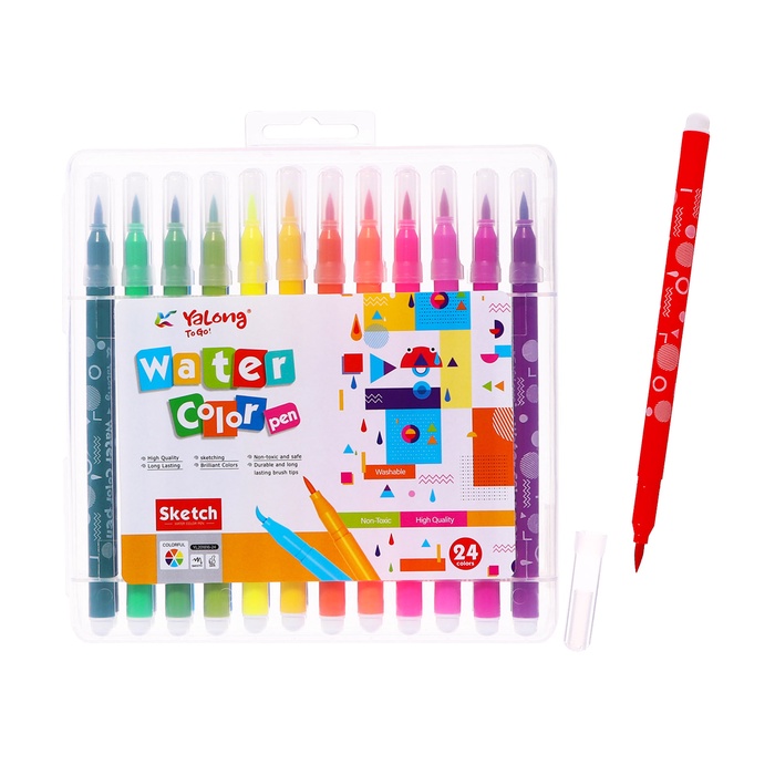 Набор акварельных маркеров 24 с наконечником кистью в пластиковом пенале - Фото 1