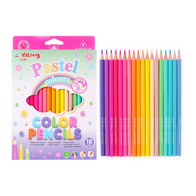 Карандаши 18 цветов, треугольные, деревянные, Пастель, в картонной коробке, МИКС