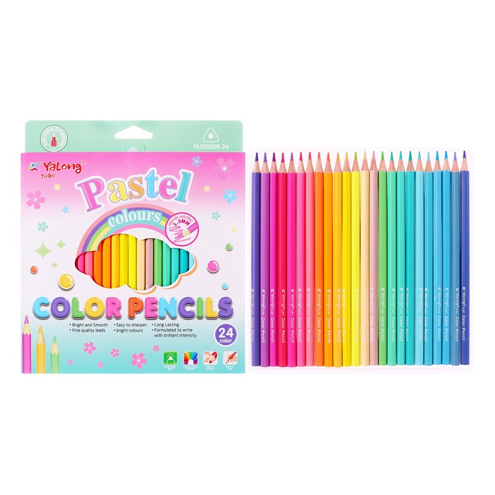 Карандаши 24 цвета, в картонной коробке, шестигранные, деревянные, Пастель, МИКС - Фото 1
