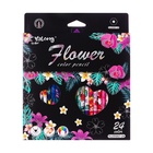 Карандаши 24 цвета, в картонной коробке, шестигранные, деревянные «Цветы на чёрном», МИКС - Фото 5