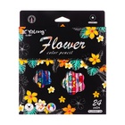 Карандаши 24 цвета, в картонной коробке, шестигранные, деревянные «Цветы на чёрном», МИКС - Фото 6