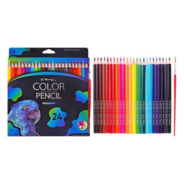 Карандаши акварельные 24 цвета, в картонной коробке, треугольные, с кистью «Животные», МИКС - Фото 1