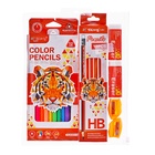 Набор карандашей цветных чернографитных Yalong, 12 штук, 2 точилки, 2 ластика, в папке на молнии, МИКС 10553301