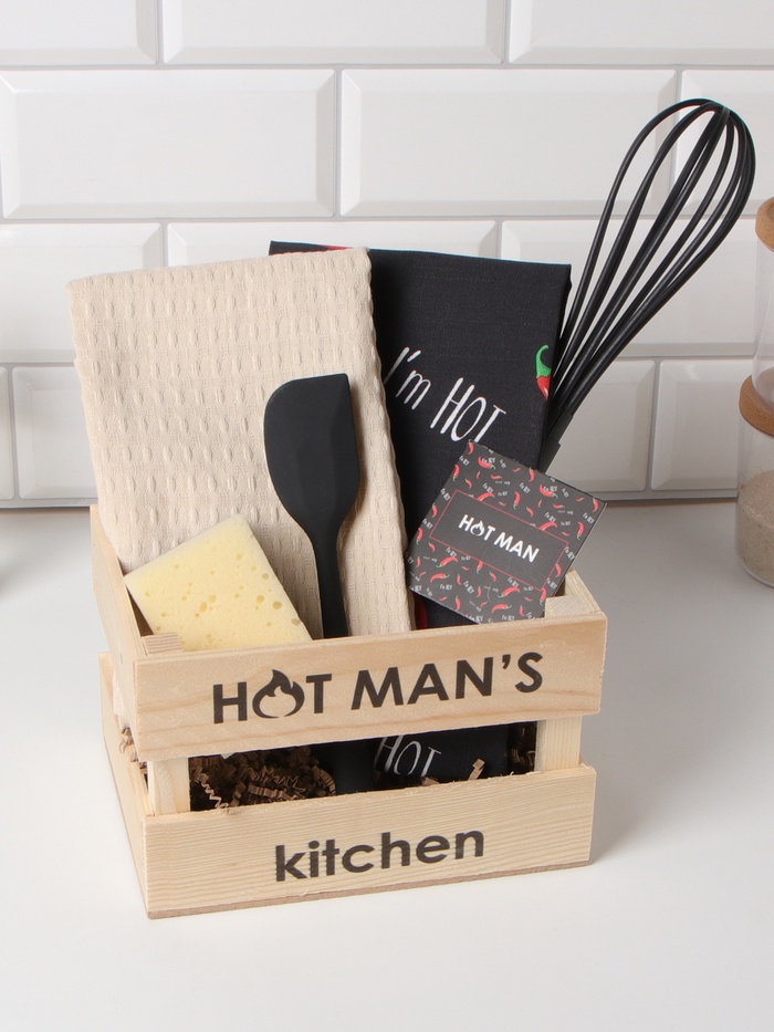 Кухонный набор «Этель» Men's set, полотенца 2 шт., кухонная лопатка, венчик, губка - Фото 1